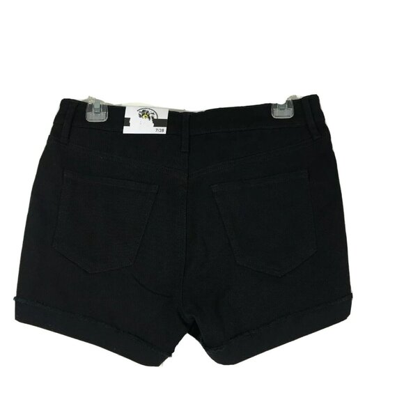 Black Daisy Womens Juniors Hi Rise Destructed Shorts Size 7-28 Black Rinse - Picture 8 of 8